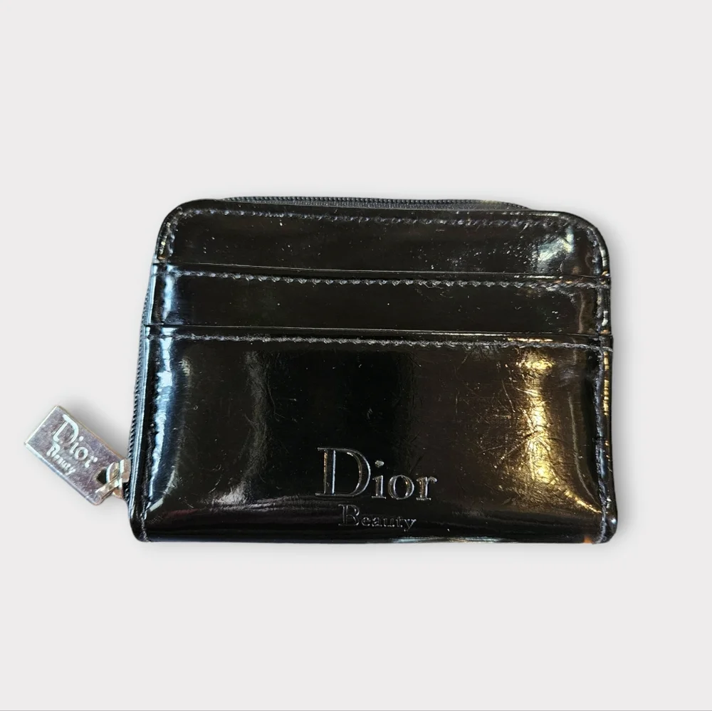 Dior Beauty Black Patent Leather Zip Around Wallet w/ Cardholder